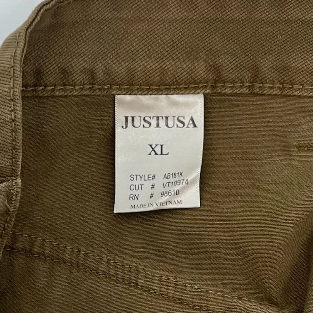 JustUSA Women Cargo Mini Skirt Size XL Olive Green Cotton Stretch Pockets Summer